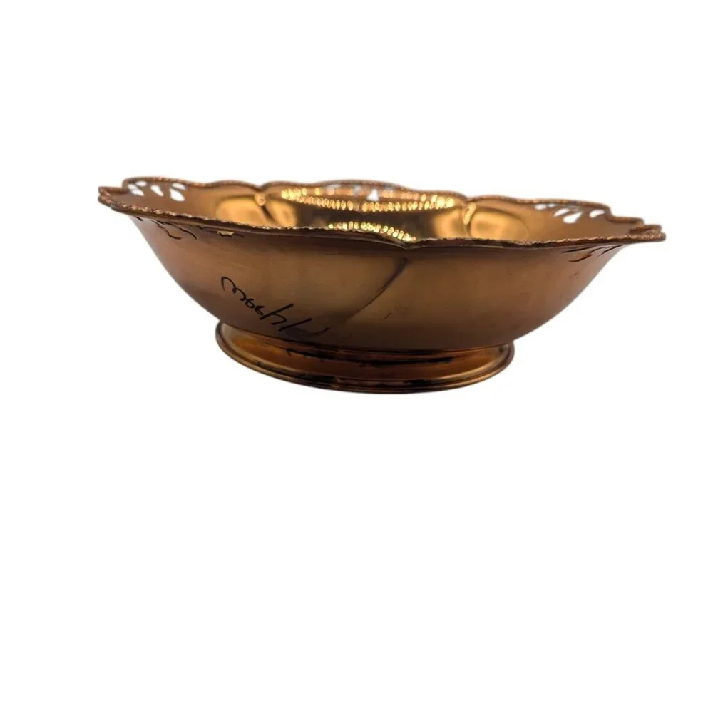 Vintage Copper mastropietro Italy Decorative Bowl With Ornate Scalloped Edge Des
